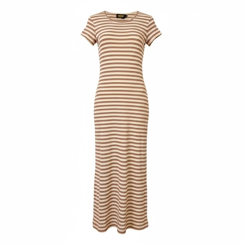 Vintage 90s Free People Ribbed Stripe Maxi Dress Bodycon Made in USA